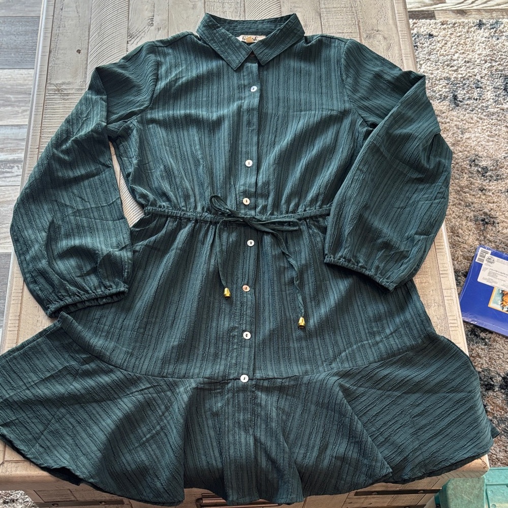Blush Forest Green Button-Down Midi Dress
